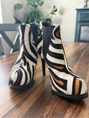 Vintage luxury Claudia Ciuti Zebra-Print hair calf Stiletto Ankle Boots